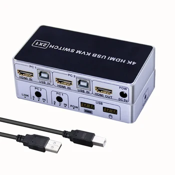 

4K 2 Port USB HDMI KVM Switch 2X1 Switcher Box USB 2.0 5.0V For PC Laptop
