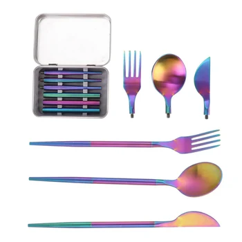 

3-in-1 Stainless Steel Dinnerware Set Pocket Size Foldable Reusable Metal Cutlery Spoon Fork Set For Travel Outdoor Picnic BBQ