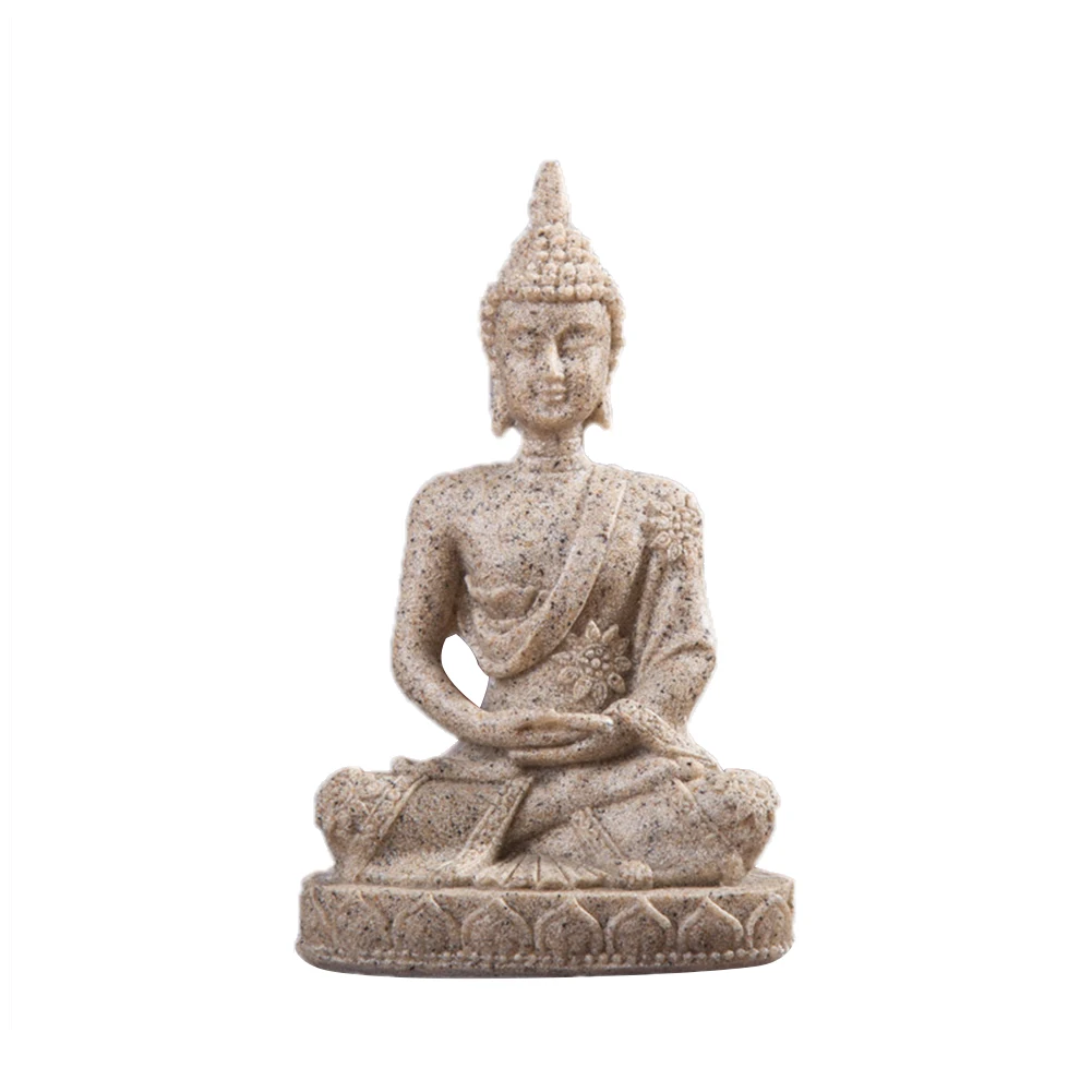Sandstone Украшения медитация сидя Crackle Shrine статуя Будды Миниатюрный стол офис Домашний декор ручной работы гармония скульптура смола - Цвет: Sandstone