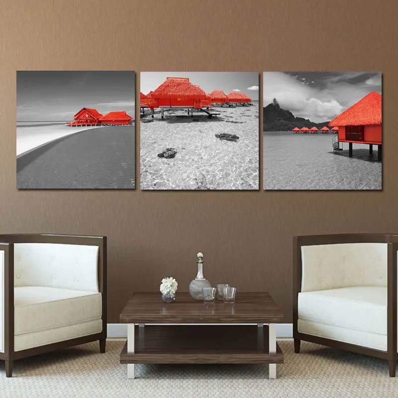 Современная окраска распылением тройное Тропическое пляжное украшение для дома