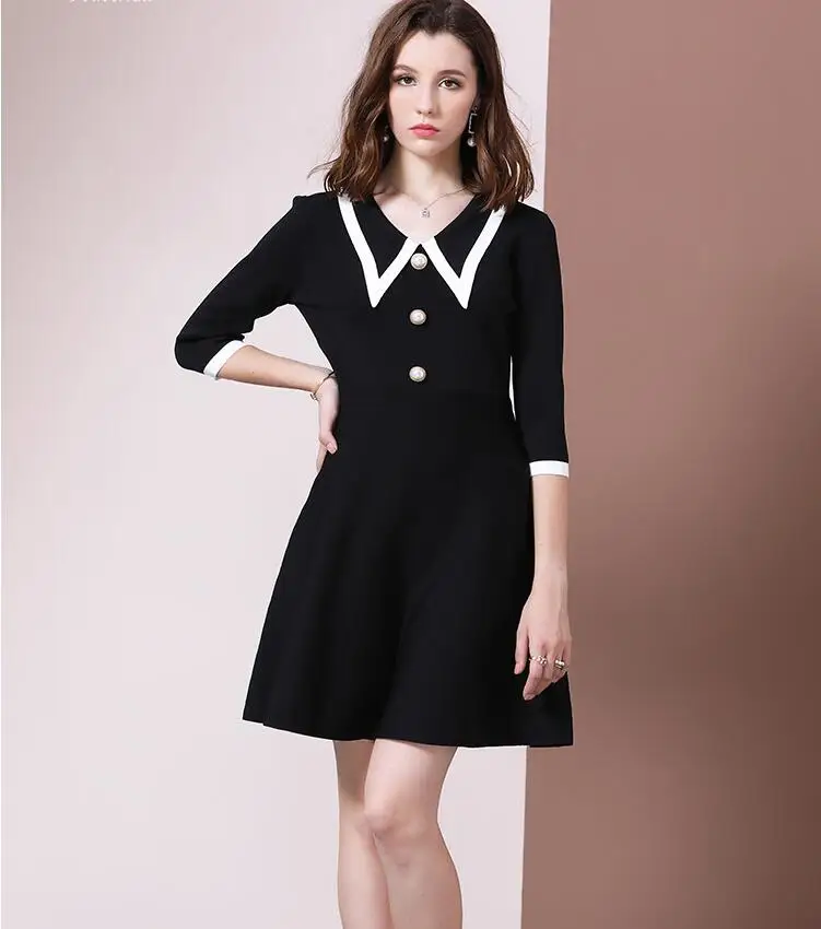 Платье-свитер Женская Осенняя мода ropa mujer Черное женское платье с v-образным вырезом зимние платья с вышивкой Sukienka вязаные платья на пуговицах - Цвет: vestidos de festa