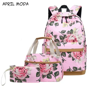 

3pcs / Set Floral School Backpack for Girls Cute Flower Handbag Set Student Pencil Bag Children School Bags Kids Backpack Casual
