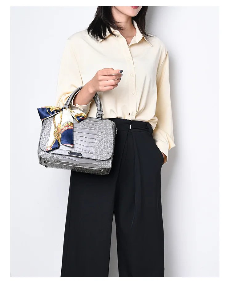 Ladies Faux Crocodile Print Handbags Vintage PU Leather Crossbody Bags Women Luxury Brand Satchels Purse Black Brown Gray Purple (12)