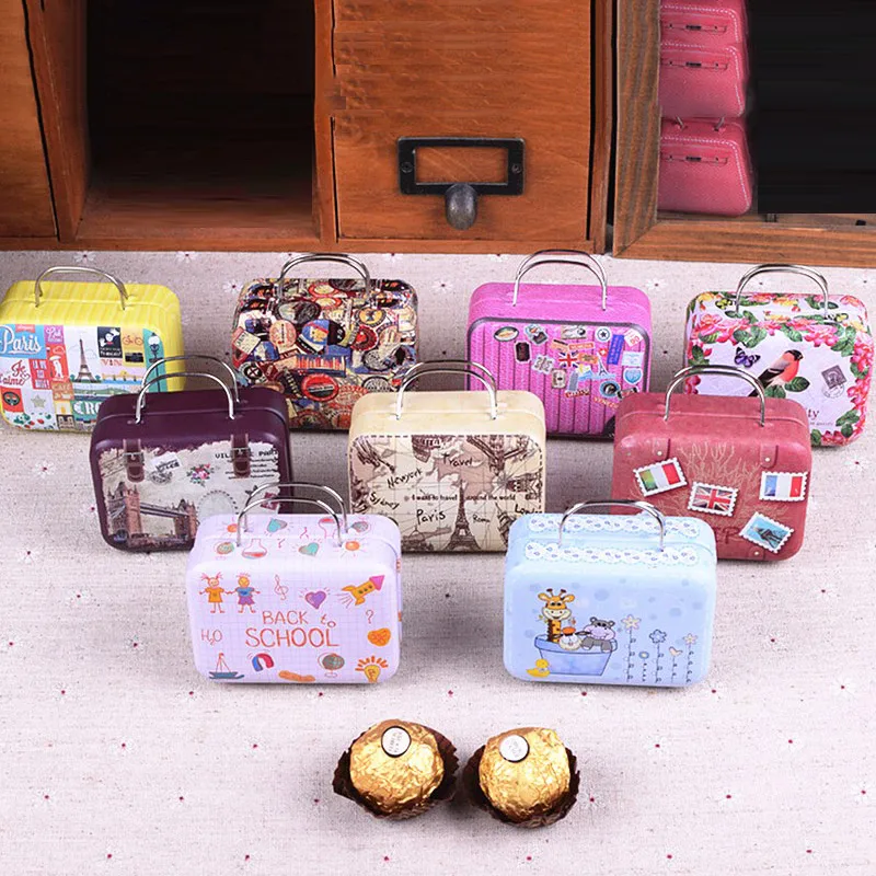 

Suitcase Shape Candy Tea Storage Tin Box,Wedding Favor Storage Organizer,Coffee Small Gift Jewelry Box Coin Bag Small Metal Box