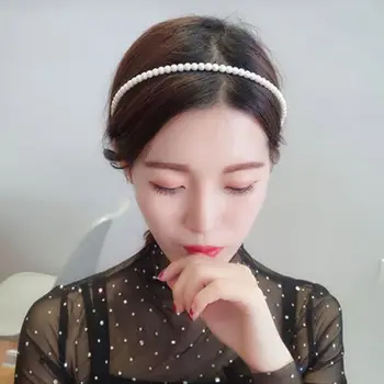 

French Vintage Multi Rows Imitation Pearl Hair Hoop Ladies Young Girls Luxury Party Beaded Metallic Headband Elastic Headpiece
