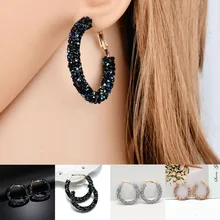 Новые модные серьги обруча Bling для женщин Блестящий Кристалл полый круглый круг подарочный набор украшений для ушей для свадьбы Brincos