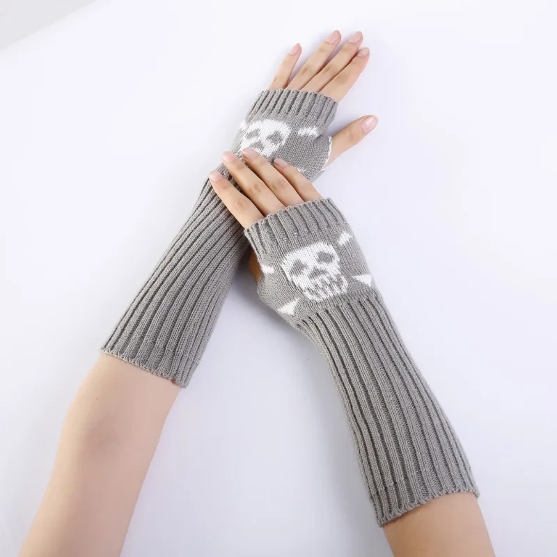 New Women Gloves Goth Clothes Winter Wrist Arm Warmer Skull Knitted Long Fingerless Gloves Mitten Halloween Fashion Girl Sleeve leather fingerless gloves mens