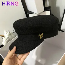 H-KING Spring and Winter New Style British Retro Navy Hat Bee Logo Ladies Octagonal Hat Fashionable Light Luxury Ladies Hat