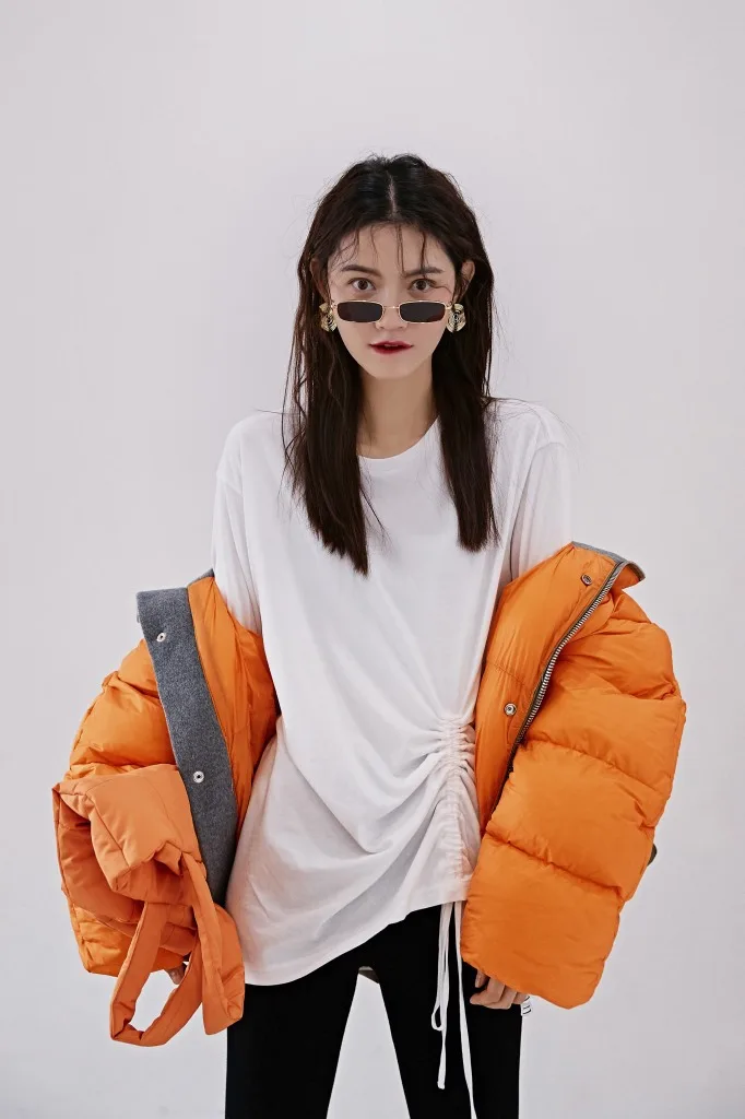 

2019d89 Origional WOMEN'S Dress 2019 Autumn And Winter New Style Contrast Color Large Cotton-padded Clothes Women's Korean-style