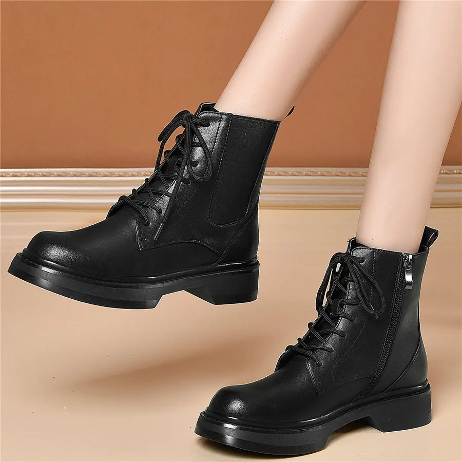 

Winter Platform Oxfords Shoes Women Genuine Leather Low Heel Riding Boots Female Round Toe Punk Gothic Ankle Boots Casual Shoes
