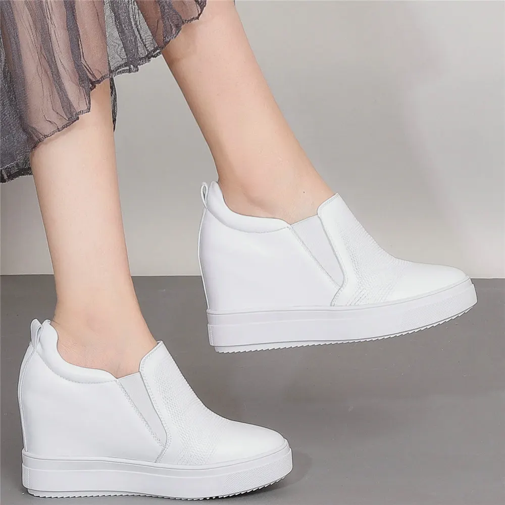 

Туфли женские из натуральной кожи, низкие лоферы, высокий каблук, круглый носок, туфли-лодочки, танкетка, повседневная обувь