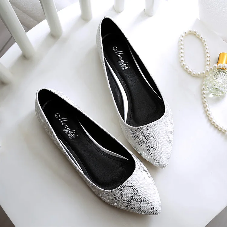 

516-13 Pointed-Toe Summer WOMEN'S Shoes Side Scoop Bootie Flat Top Shoes WOMEN'S Shoes Spring Flat with Small Shoes Snakeskin Pr