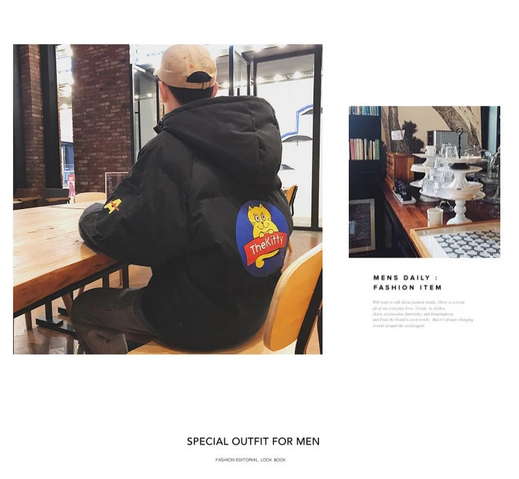 Couple Clothes Winter New Style Fashion Printed Men down Coat Hong Kong Style Students Loose Casual Hooded Cotton-padded Jacket
