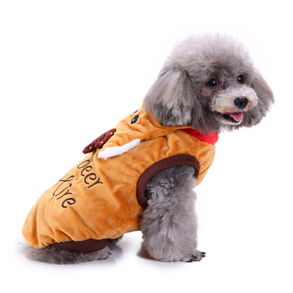 Winter Christmas Elk Shape Pet Dog Hoodie Clothes Breathable Costume Apparel