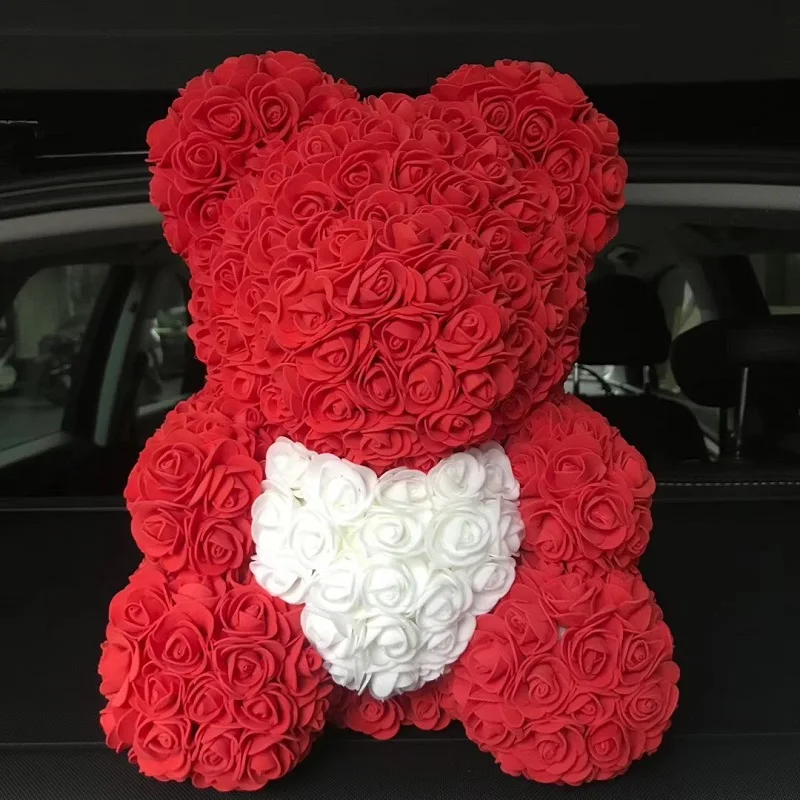 40 см медведь из роз, искусственные цветы для дома, свадьбы, фестиваля, свадебное украшение, Рождество, День Святого Валентина, подарки для женщин и девочек - Цвет: Черный