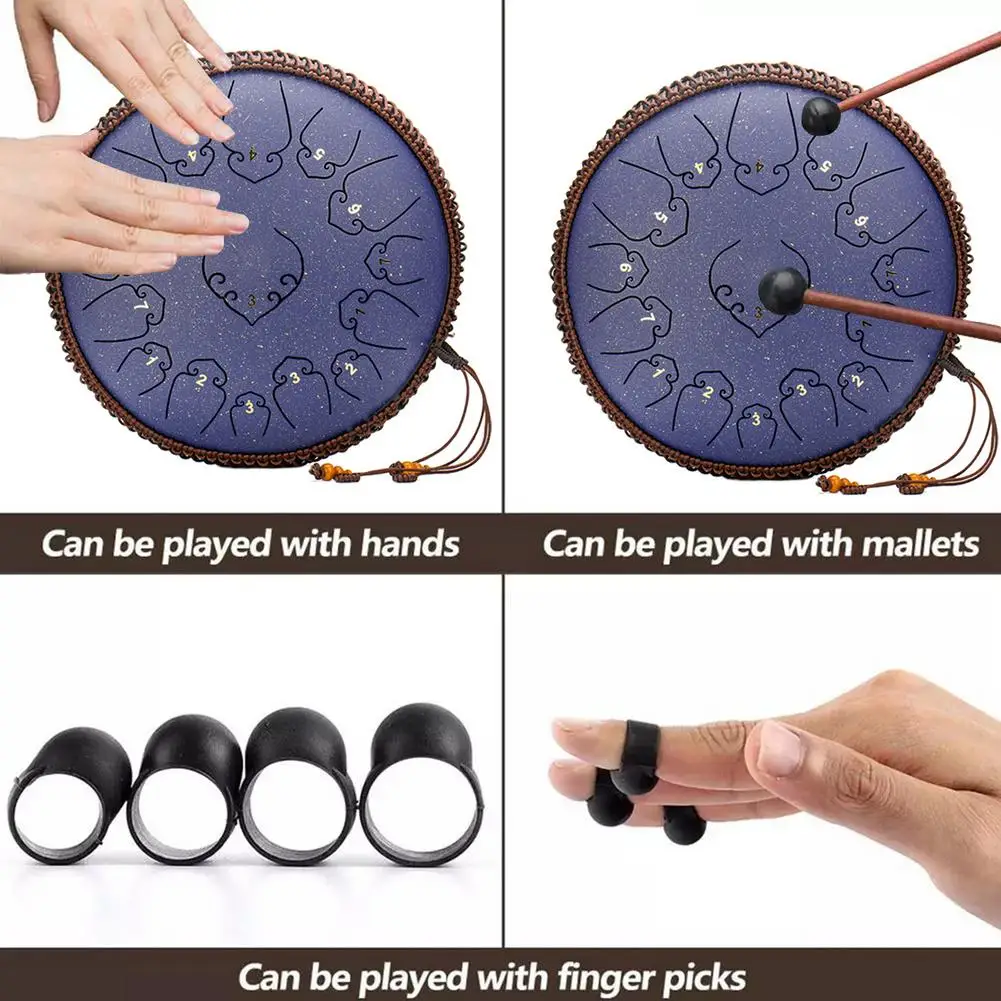 Manual com Estojo Musical para Presente Tambor de Língua de Aço com 15 Tons Lâminas d Percussão Acolchoado Instrumento 14 c - - Image 5