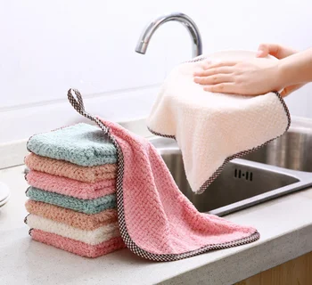 

5pcs Is Cheaper Double-layer Absorbent Microfiber Kitchen Dish Cloth Non-stick Oil Household Cleaning Wiping Towel Kichen Tools