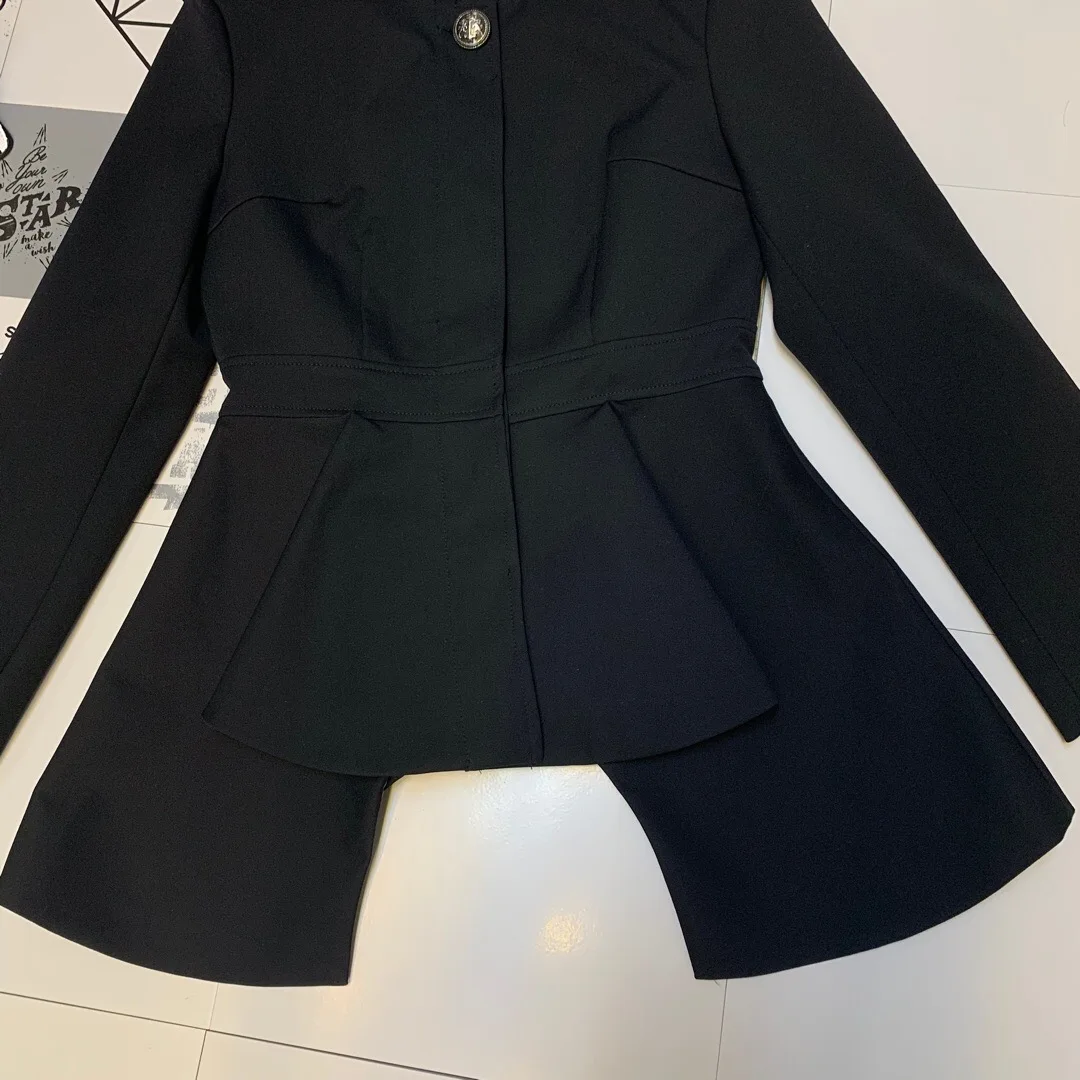 New Arrival Spring Women Clothes Fashion Asymmetrical High Waist Skirt Jacket Elegant Office Ladies Black Blazer