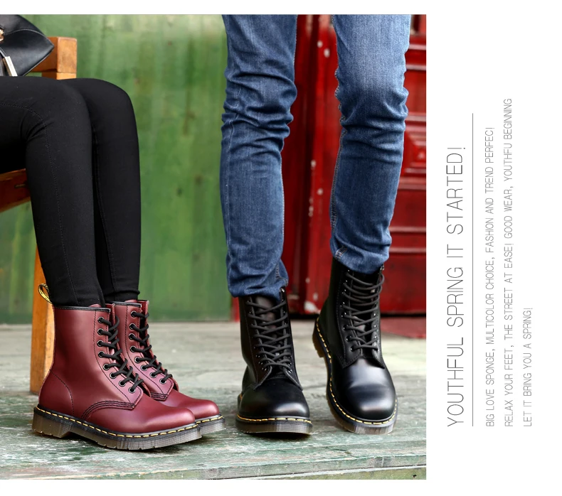 Женские ботинки Dr. Martin; ботинки из натуральной кожи; теплые ботинки в байкерском стиле; Зимняя Теплая мужская обувь на меху; размера плюс