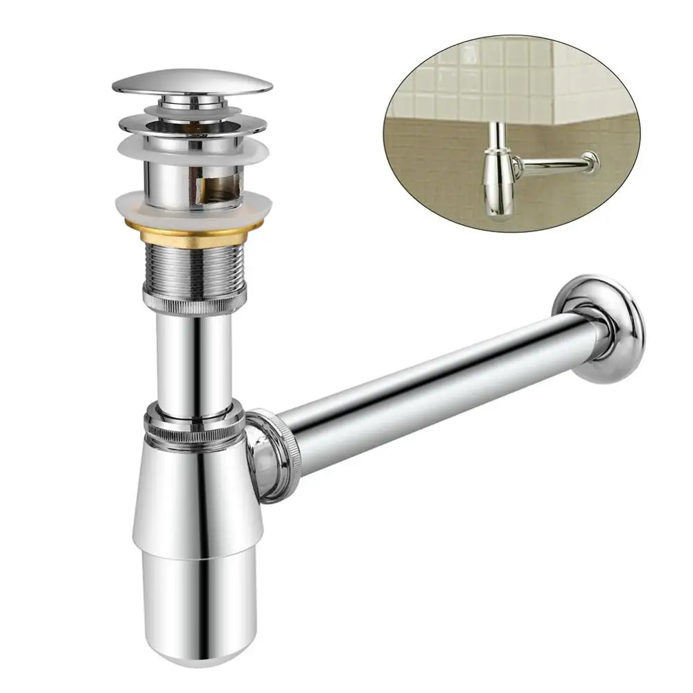 

Brass Drain Valve Pop-Up Siphon Set Wall Mount for Faucet Sink W/ Overflow Hole