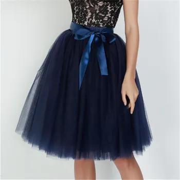 

Fashion 6 Layers 65cm Tulle Skirt Vintage Midi Pleated Skirts Womens Lolita Petticoat Bridesmaid Wedding faldas Mujer jupe