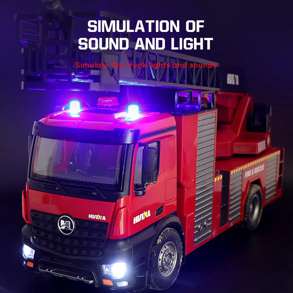 Huina 1561 RC Fire Truck Large 22ch Remote Control Trucks Sprinkler Ladder Truck Lighting Alloy Engineering Construction Toy Boy 5