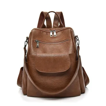 

women fashion pu leather black brown daily backpack for female commute one shoulder multifuction daypack soft causal bag