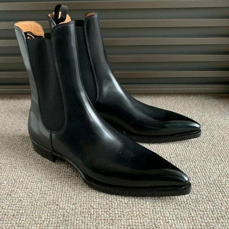 Botas altas de PU hechas a mano para hombre, botines informales estilo Chelsea a la moda, estilo clásico HL093, para primavera y otoño