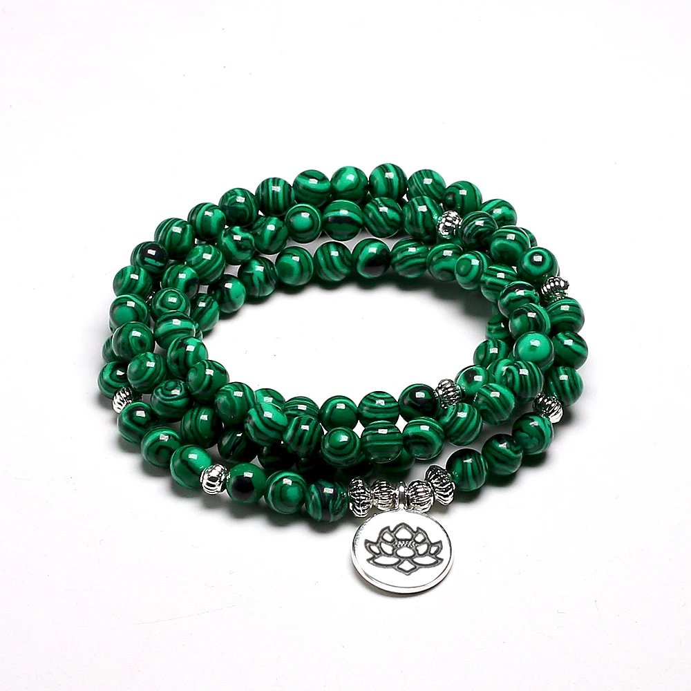 Tibetan 108 Mala Bracelet Malachite Stone Beads Bracelets Yoga Lotus OM Buddha 6 MM