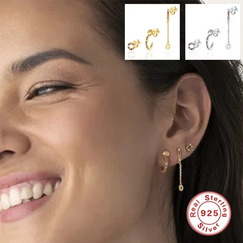 

Aide 100% S925 Sterling Silver Bling Stud Earrings Colourful CZ Triad Mixed Personalized Earring For Valentine's Day Jewelry