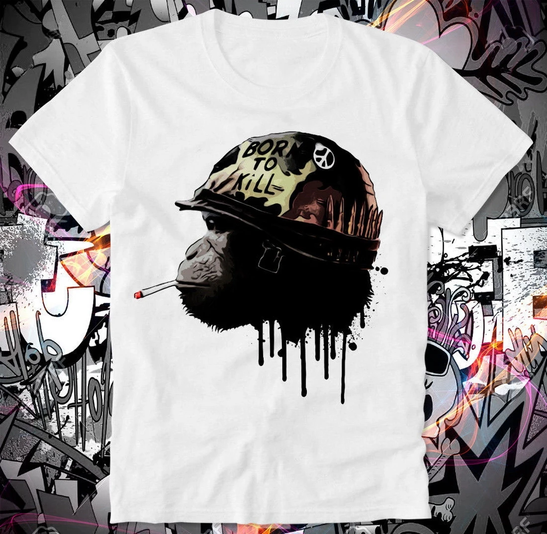 Hotbox Tops Tee T Shirt Full Metal Jacket Monkey Soldier Apocalypse Now Platoon Vietnam Festive Plus Size T-Shirt | Мужская одежда