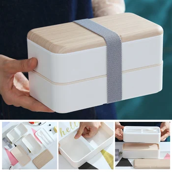 

School Detachable Portable Bento Box Lunch Leakproof Reusable Microwave Double Layered Work With Cutlery Kids Adults Insulated