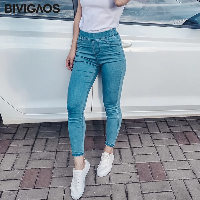 BIVIGAOS Spring Fall Women Simple Basic Jeans Elastic Denim Pants Pencil Jean Leggings Pants Jeggings For Women Jeans Trousers BIVIGAOS Spring Fall Women Simple Basic Jeans Elastic Denim Pants Pencil Jean Leggings Pants Jeggings For Women Jeans Trousers