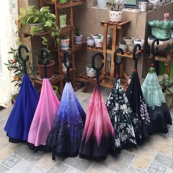 

Outdoor Reverse Umbrella Creative Double Layer Rain Men Umbrella Rain Women Uv Parasol Ombrellone Raincoat Sun Umbrellas 70D0289