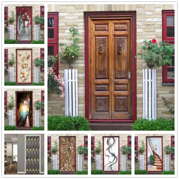 

2pcs/set Retro Doors Sticker DIY Peel and Stick Wallpaper Vinyl Adhesive Waterproof Home Design Wall Decals Posters deurstickers