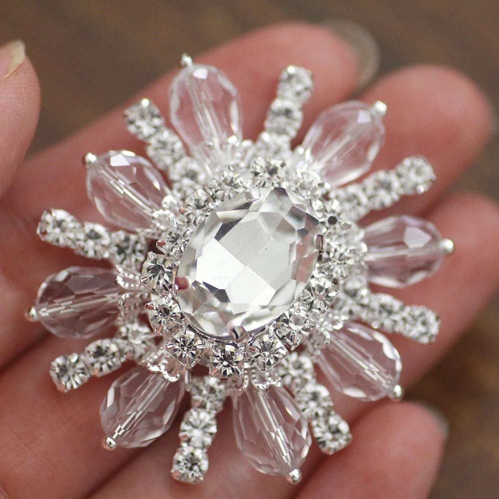 Rhinestone Strass Brooch 4x5cm White Crystal Rhinestone Applique Sew