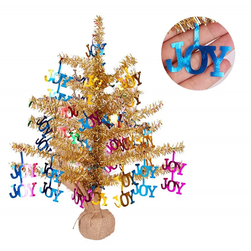 Golden JOY Мини елочные украшения складные многоразовые зеленые мишуры елки для украшения блестящие листья зеленые со светоотражающими блестками - Цвет: Golden JOY