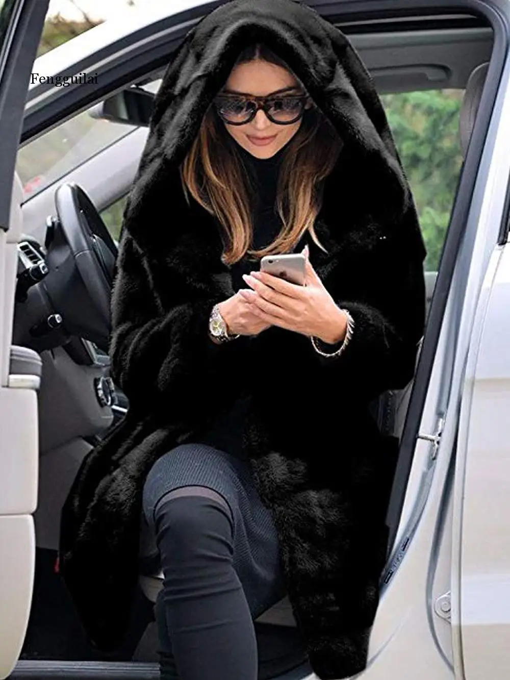 lower price  New Fashion warm artificial Fur Winter Coat For Women With Hoods artificial Full Pelt Fur Luxury Ja