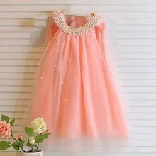 Детское шифоновое кружевное платье без рукавов с бантом и жемчугом для маленьких девочек элегантное праздничное платье для сцены От 1 до 7 лет