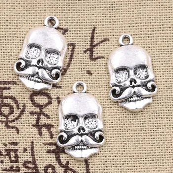 

10pcs Charms Skeleton Skull With Beard 22x14mm Antique Silver Color Plated Pendants Making DIY Handmade Tibetan Finding Jewelry