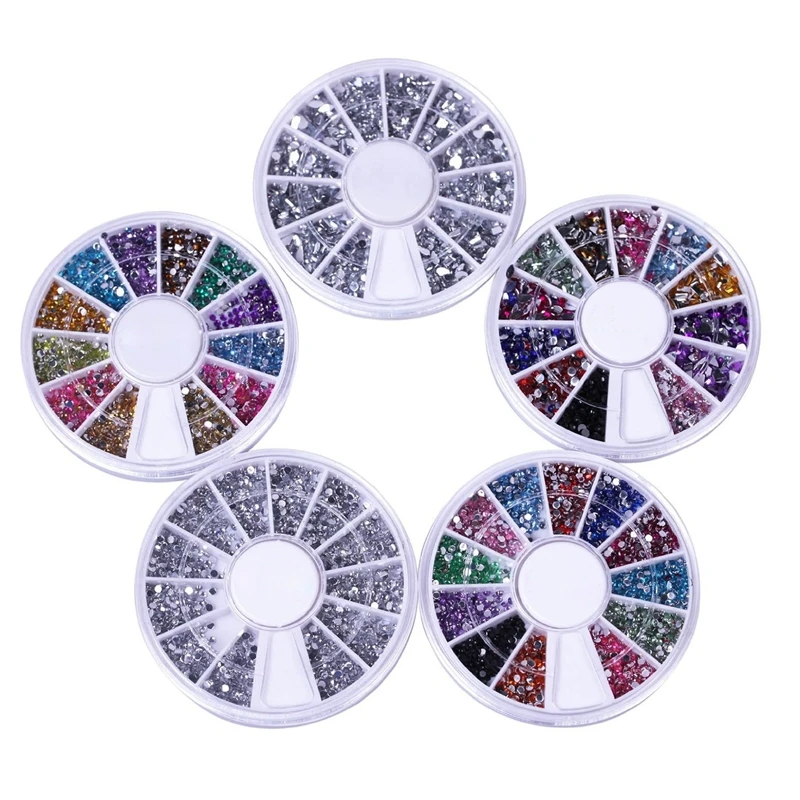 Nail Art Kit / Set accessory for manicure /pedicure for nail decoration: 5 carousels nail art rhinestones in different colors