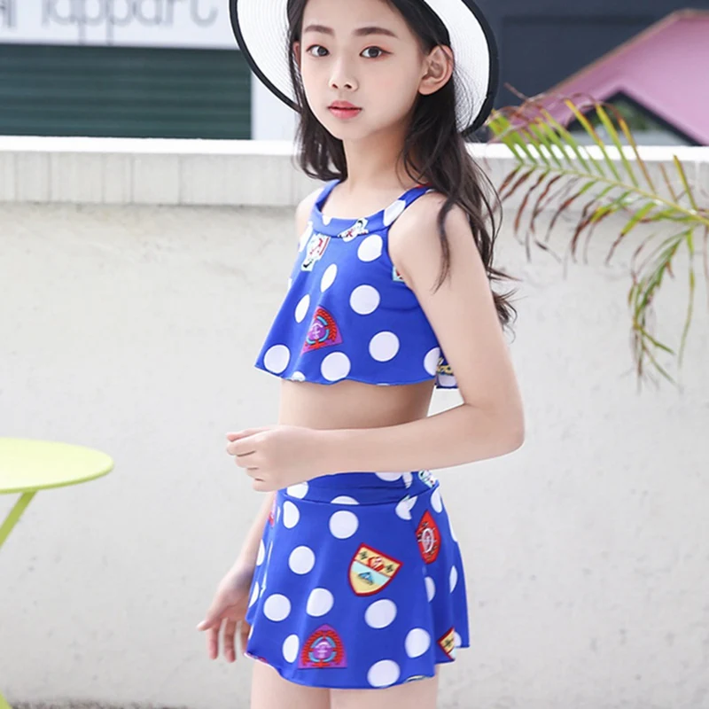 Dot Print Bikinis Girls Split Swimwear Swimsuit with Skirt Biquini Bathing Suit Bikini Swimwear Girl Children Kids Underwear Yq