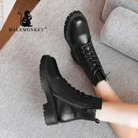 Winter Women Ankle Boots Black Platform 2021 Fashion Autumn Warm Fur Motorcycle Non-slip Waterproof Female Shoes Chunky Boots 1