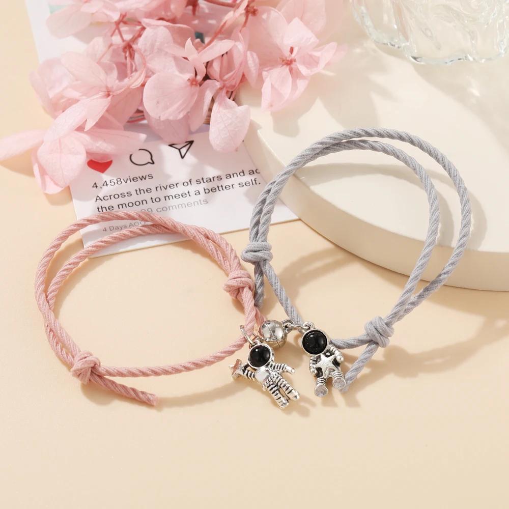 2PCS/Set Couple Bracelet Astronaut Star Magnet Ball Matching Bracelets Lover Heart Magnetic Bracelet Friendship Valentine Day