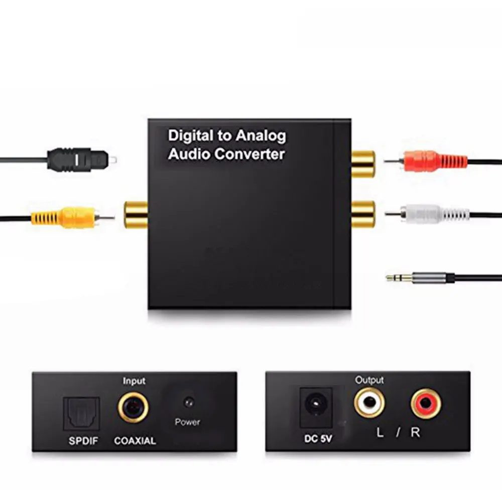 

SPDIF Toslink Optical Digital Stereo Audio Coaxial Signal To Analog Converter DAC Jack 2*RCA Amplifier Decoder Adapter