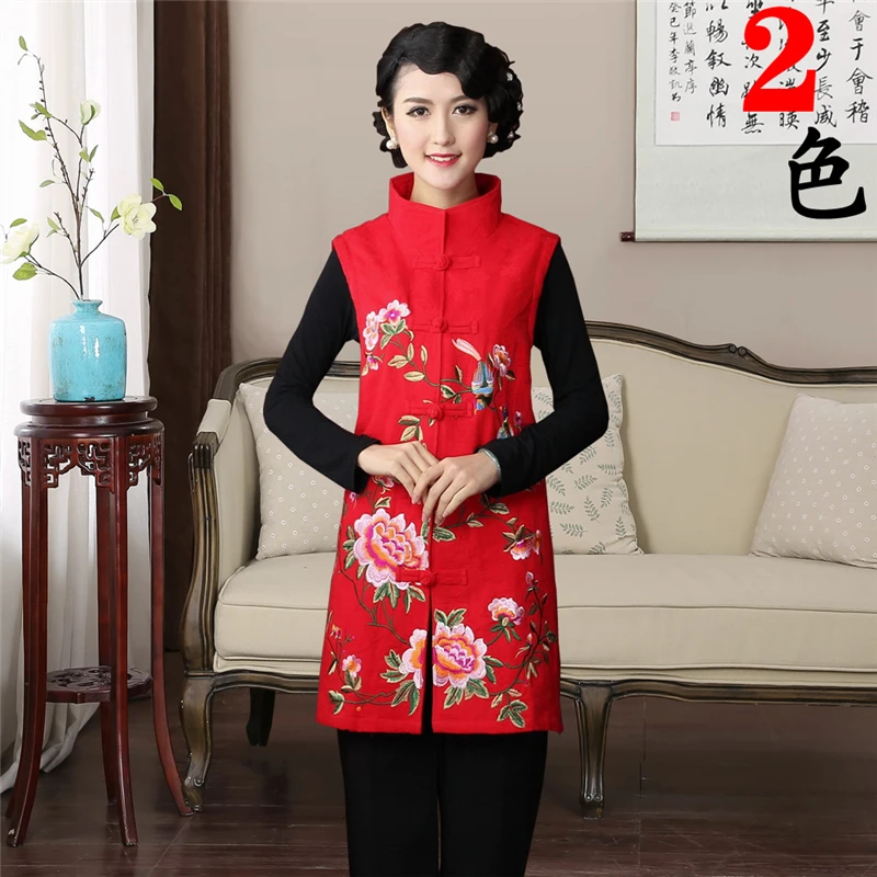 Жилет большой красный хлопковый жилет с вышивкой, праздничный китайский ...