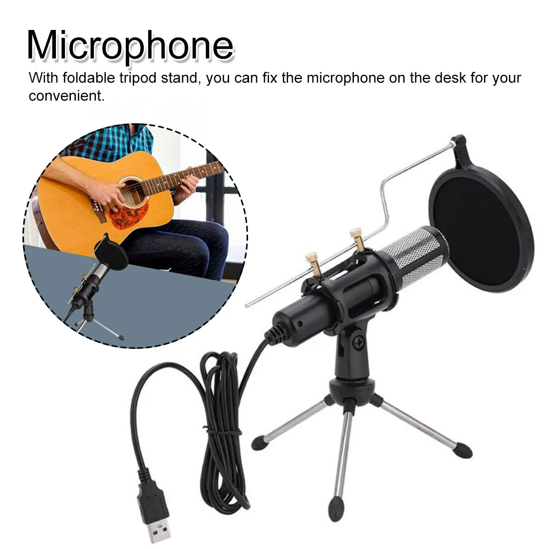 

Condenser Microphone Set Professional Microphone + USB Plug + Stand for Computer Laptop PC Studio Podcasting Recording