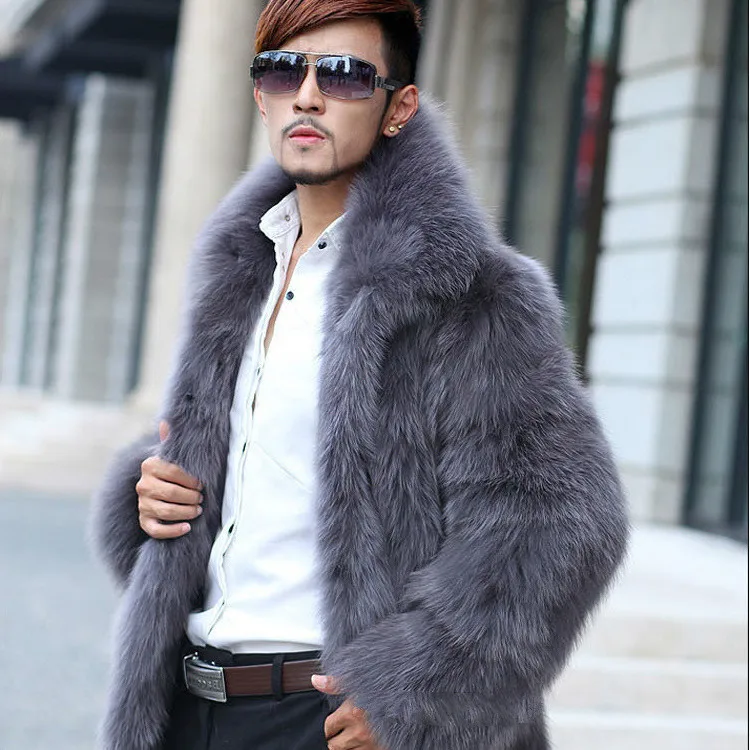 

Faux Fox Coat Clothes 2020 Winter Men Coats Fashion Streetwear Furry Mens Fur Jacket Manteau Homme KJ974