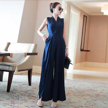 

Summer Fashion Female Elegant Loose Sleeveless Jumpsuit Office Lady Wide Leg Trousers Women Casual Long Pants Overalls Solid