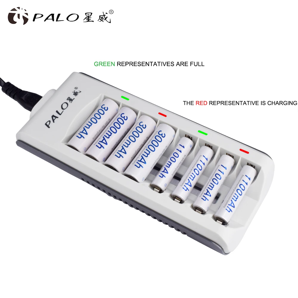Palo 16Pcs NIMH AAA Rechargeable Battery 1.2V With 8 slot Smart Charger LED display for AA AAA NIMH NICD 1.2V batteria batteries